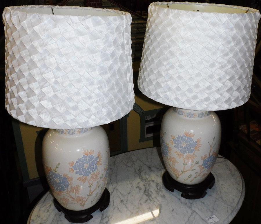 Pr Artist Signed Oriental Lamps with MCM Style Shades (1 of 5)