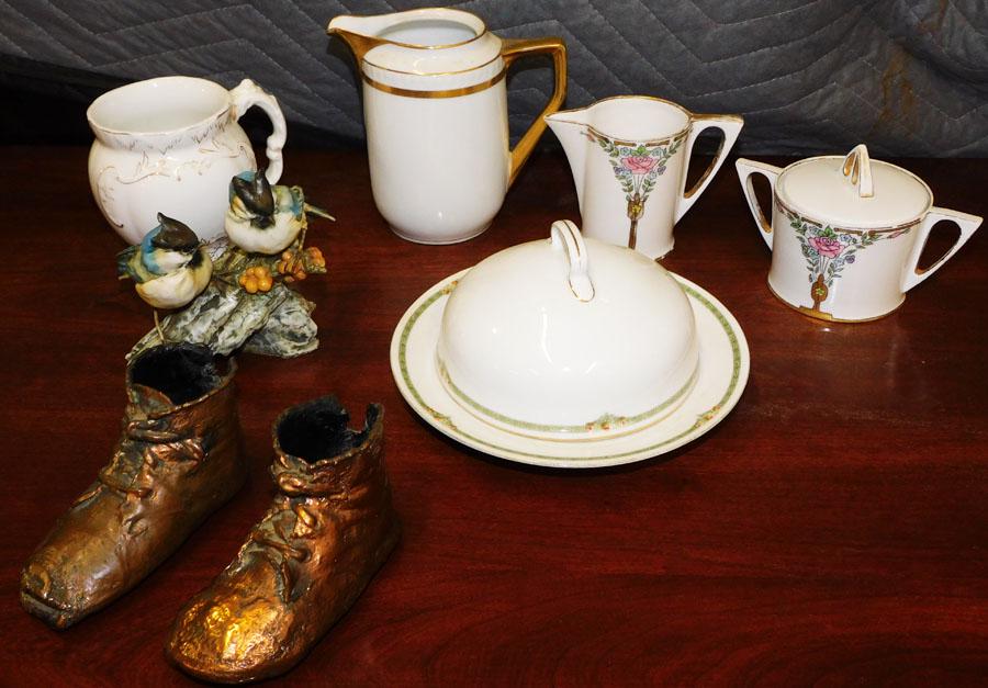 Porcelain Lot & Vintage Ceramic Baby Shoes: Nippon & German Porcelain Lot & Vintage Ceramic Baby Shoes. Up to 7 1/2" Dia.