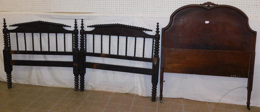 Pair Jenny Lind Head Boards & Walnut Head Board: Pair Jenny Lind Head Boards & Walnut Head Board. 42" W 39" H - Jenny