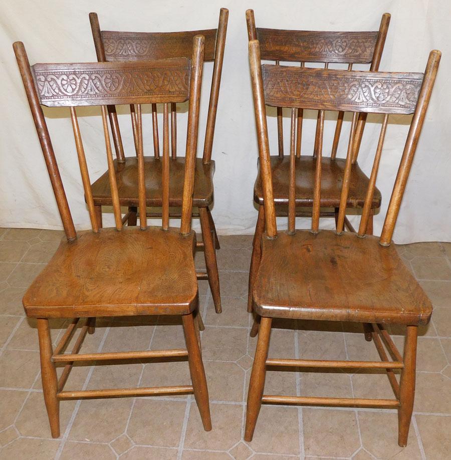 Set 4 Antique Plank Bottom Dining Chairs (1 of 2)