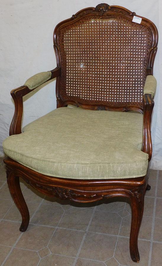 Walnut Carved Cane Seat & Back French Arm Chair (1 of 3)