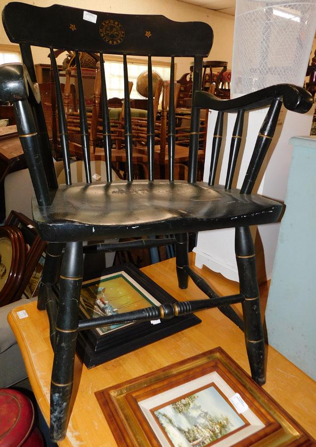 Black Lacquered University Chair By Burnart Bros.: Black Lacquered University Chair By Burnart Bros.. 35 3/4" H
