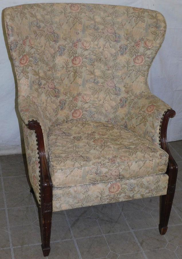 Mahogany Tapestry Upholstered Barrel Back Chair (1 of 4)