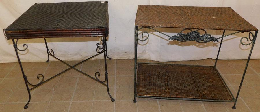 Two Wrought Iron & Wicker Top End Tables (1 of 3)