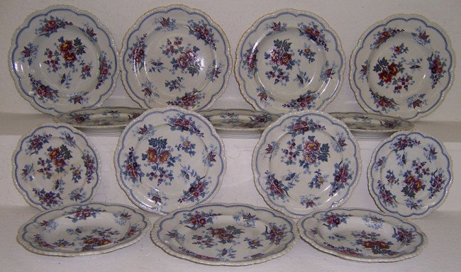 (34) ironstone plates "Japan Flowers" pattern.: (34) hand painted and transfer ware ironstone plates in "Japan Flowers" pattern.