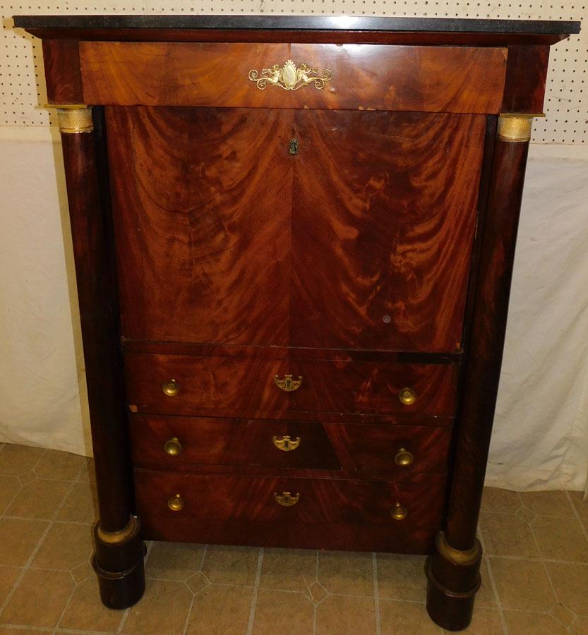 Mahogany French Empire MT Abbatant W/ Bronze Mounts: Mahogany French Empire Marble Top Abbatant W/ Bronze Mounts . 37 1/2" W 16 1/2" D 55" H