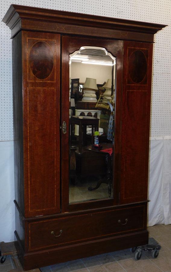 Antique Mahog Inlay Wardrobe W/ Beveled Mirror Door (1 of 9)