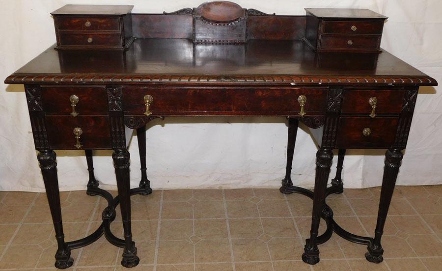 Mahogany Carved Ladies Desk: Mahogany Carved Ladies Desk. 54" W 25" D 36" H