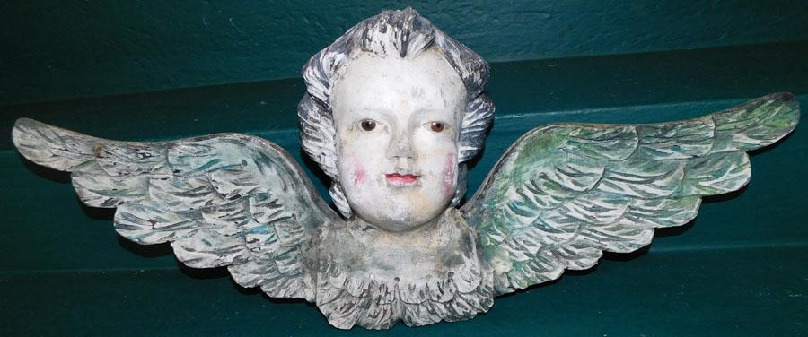 Painted Wood Carved Cherub Wall Hanging (1 of 3)