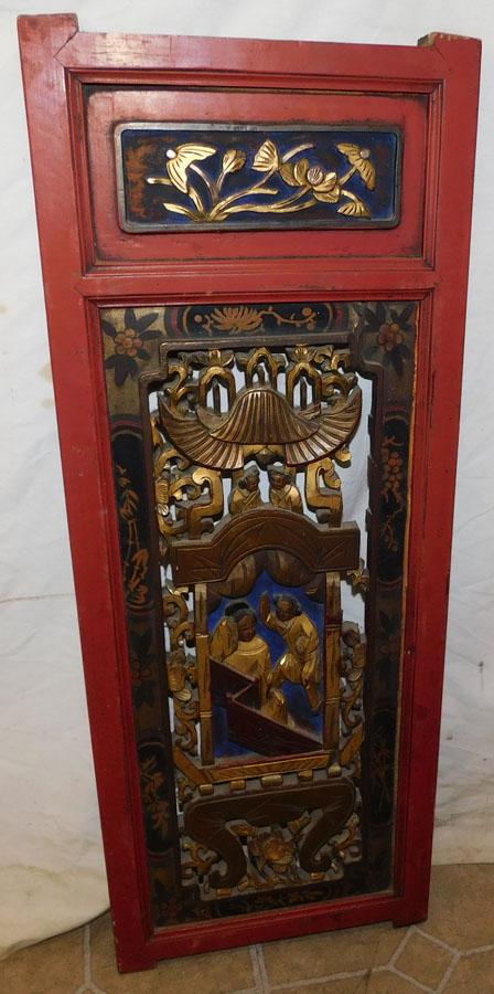 Painted Wood Carved Oriental Panel (1 of 4)