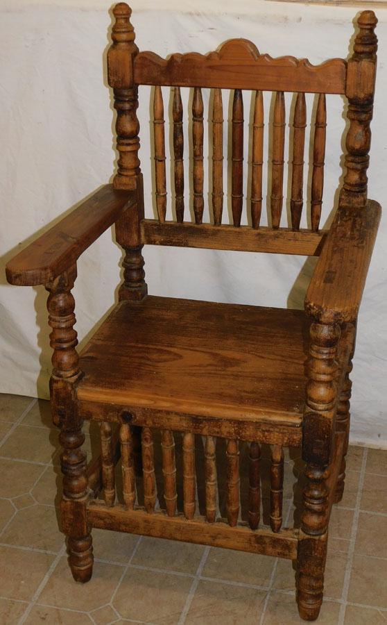 Antique Pine Spanish Colonial Mortise & Tendon Arm Chair (1 of 9)