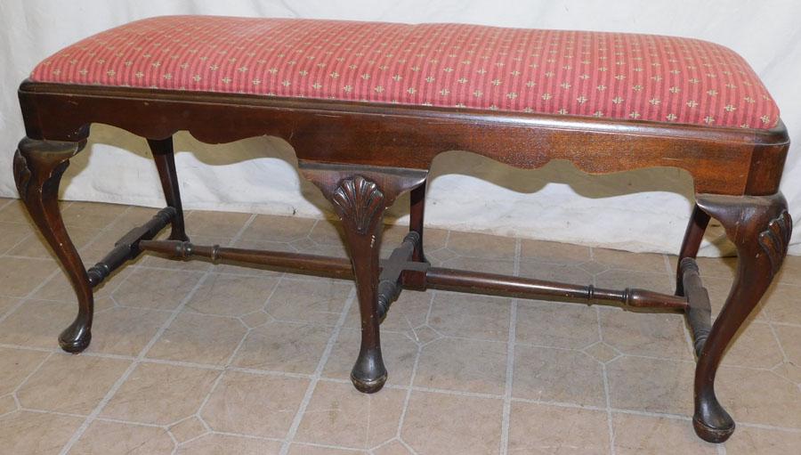 Mahogany Shell Carved Queen Anne Bench (1 of 3)