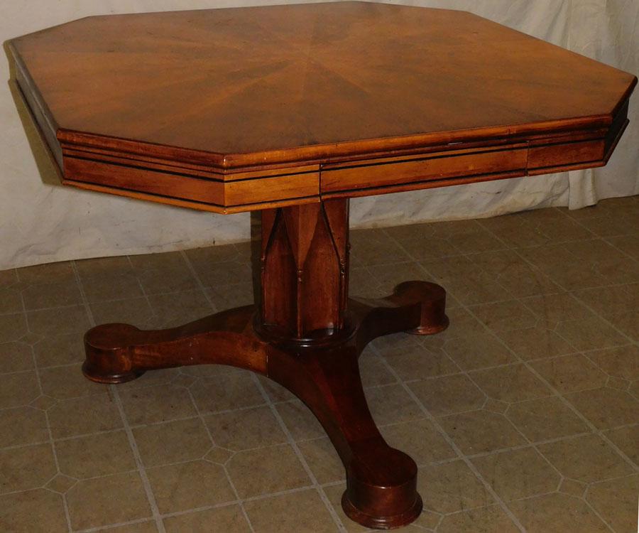 Octagonal Top Gothic Base Walnut 1 Drawer Game Table (1 of 6)
