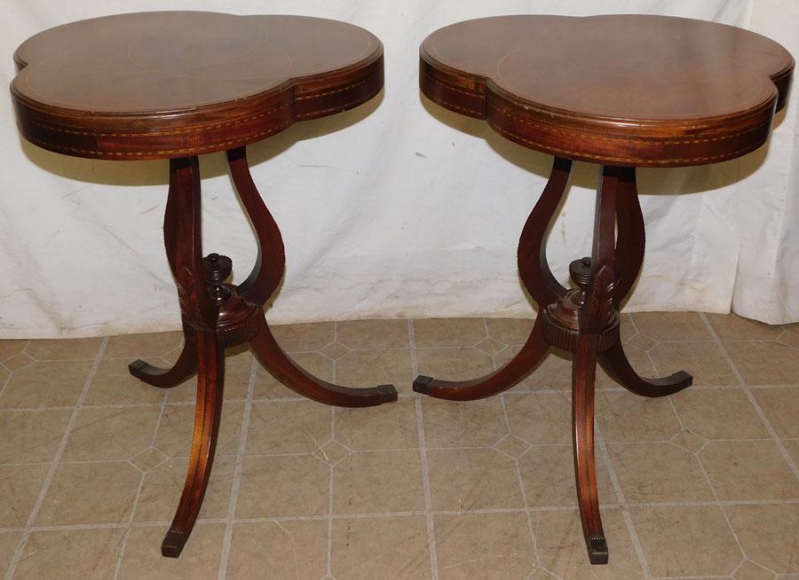 Pair Mahogany Inlay Clover Form Stands (1 of 5)