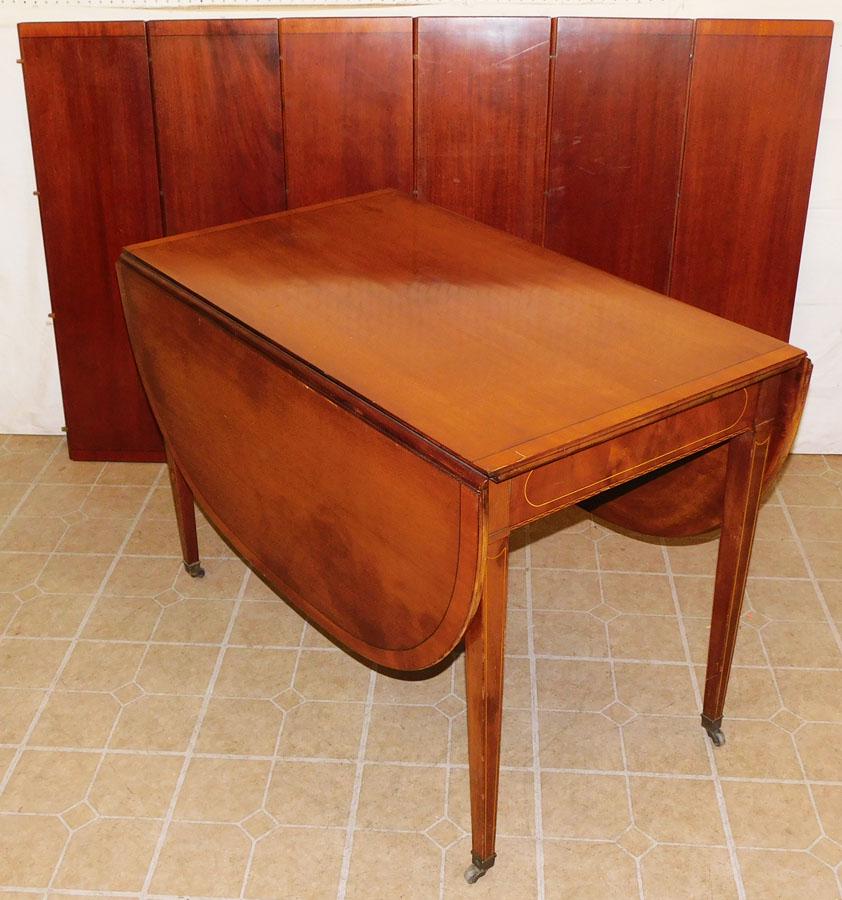 Mahogany Inlay Drop Leaf Dining Table W/ 6 Leaves (1 of 9)