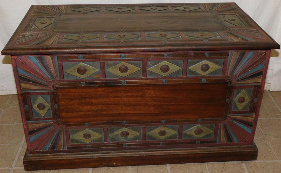 Paint Decorated Wood Carved Trunk (1 of 5)