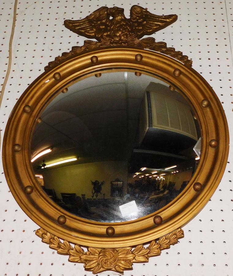 Gilt Framed Bullseye Mirror W/ Eagle Crest (1 of 3)