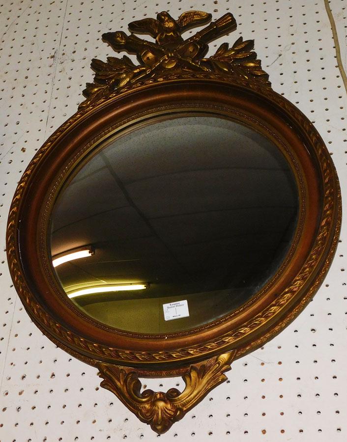 Gilt Framed Bullseye Mirror W/ Eagle Crest (1 of 3)