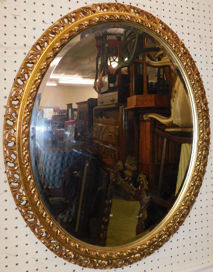 Gilt Framed Oval Beveled Mirror (1 of 3)