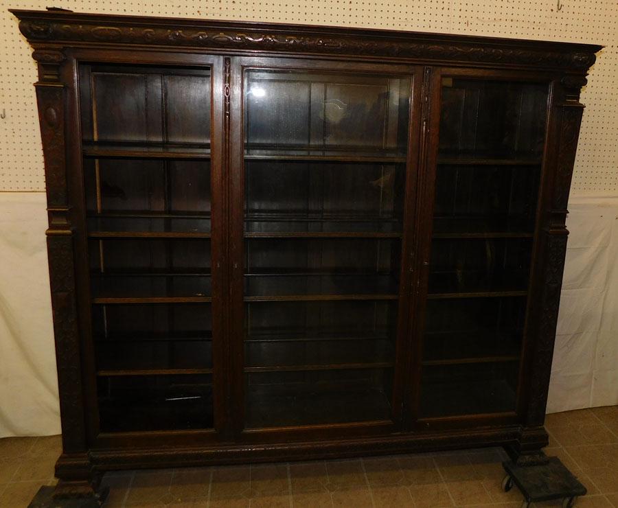 Oak 3 Door Book Case ( 1 Glass Panel Missing) (1 of 9)
