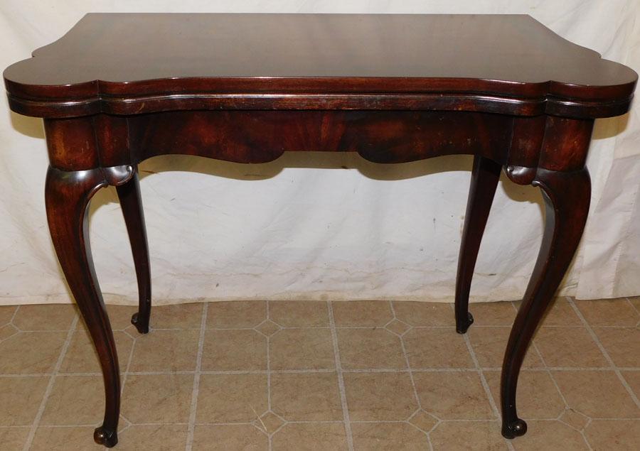 Tooled Leather Mah & Rosewood Banded Game Table (1 of 8)