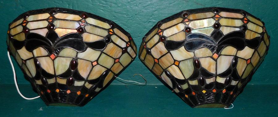 Pair Leaded Stain Glass Sconces: Pair Leaded Stain Glass Sconces. 12 1/4" X 6 1/2"