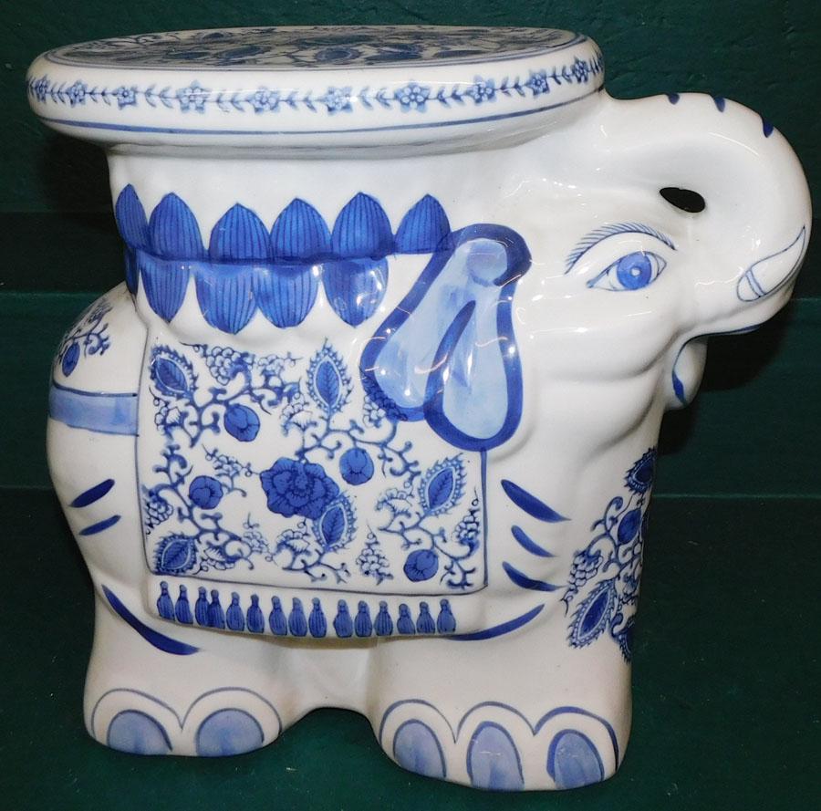 Contemporary Porcelain Bl & Wh Elephant Garden Seat: Contemporary Porcelain Blue & White Elephant Garden Seat. 13 1/4" H