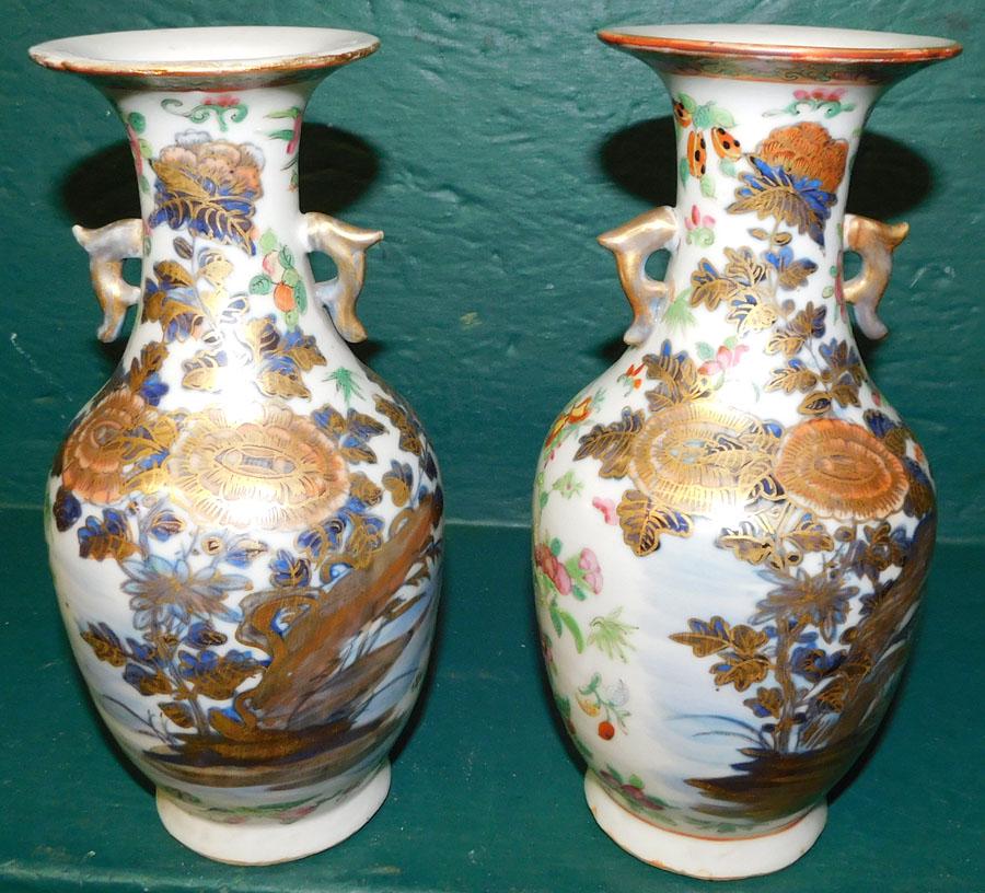 Pair 19th C Rose Mandarin Vases (1 of 3)
