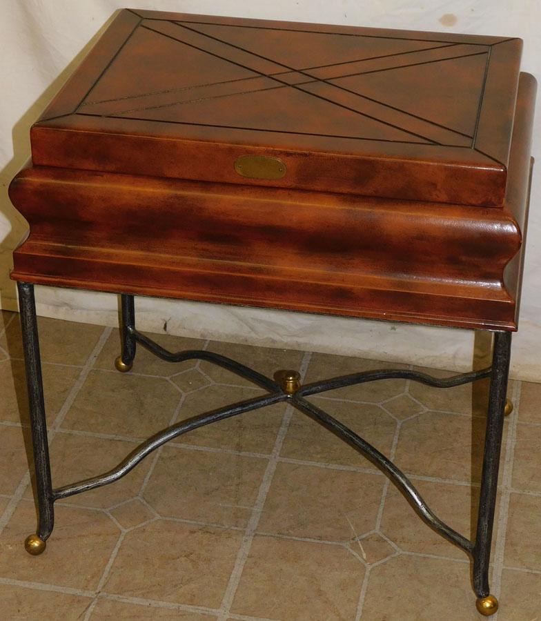 Unsigned Maitland Smith Faux Leather Box On Metal Stand (1 of 7)