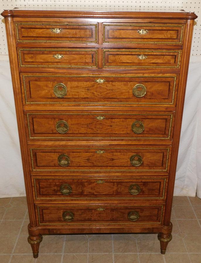 French Walnut & Burl Walnut Inlay 2/2/5 Dr High Chest (1 of 7)
