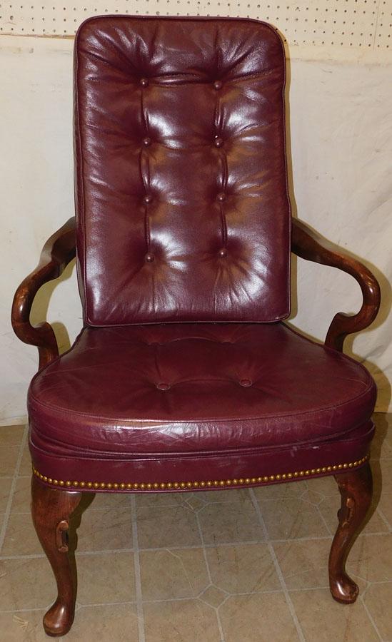 Red Leather Queen Anne Cherry Arm Chair (1 of 3)