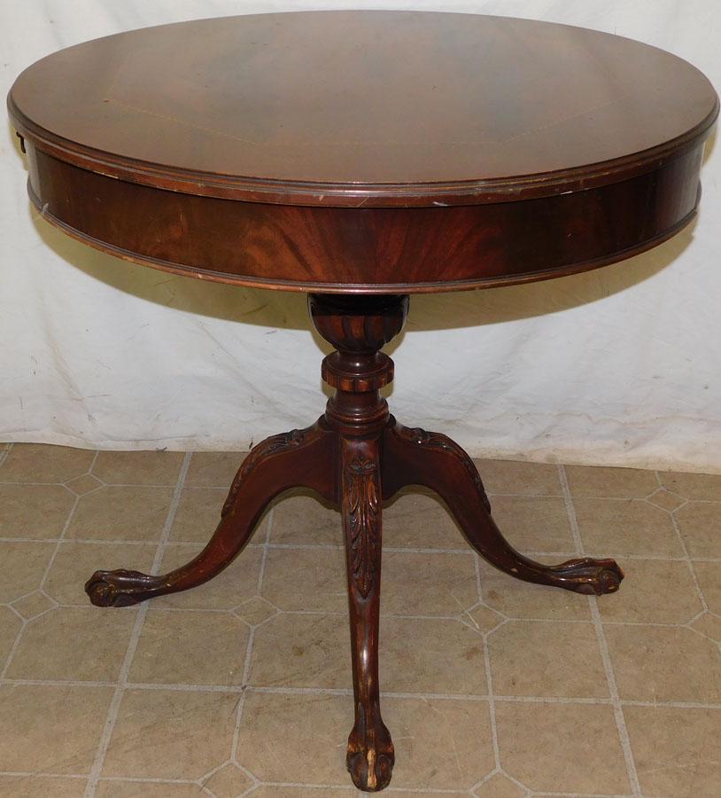 Mahogany Inlaid Drum Table W/ 2 Drawers (1 of 5)