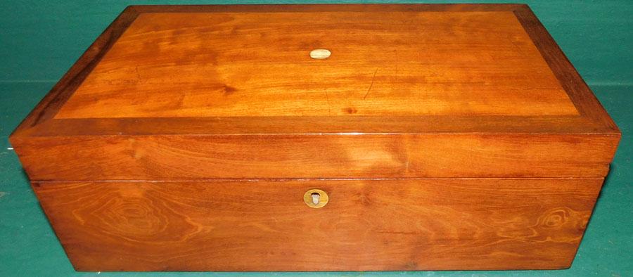 19th C Mahogany & Rosewood Banded Lap Desk: 19th C Mahogany & Rosewood Banded Lap Desk. 18" W 10" D 6 1/4" H