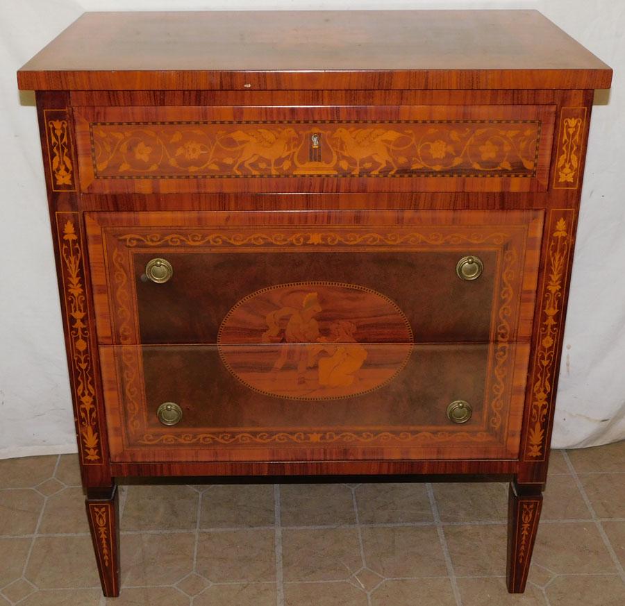 Italian Walnut & Rosewood Inlay Commode: Italian Walnut & Rosewood Inlay Commode. 31" W 18 3/4" D 36" H