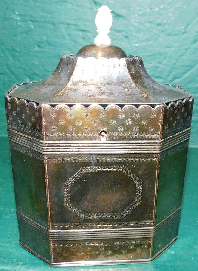 Silver On Copper Hexagonal Tea Caddy (1 of 4)