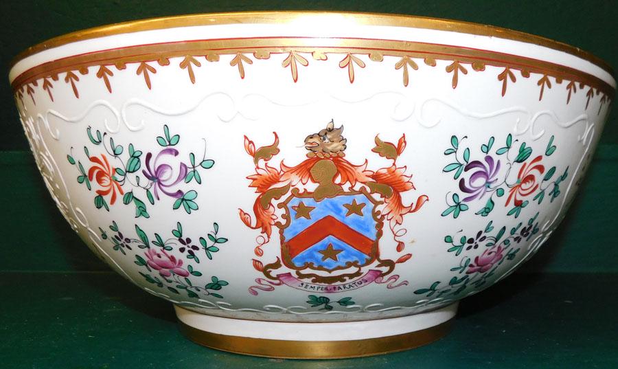 19th C French Samson Armorial Punch Bowl (1 of 5)