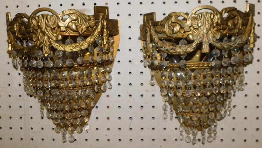 Pair Brass 2 Light Sconces W/ Prisms (1 of 3)