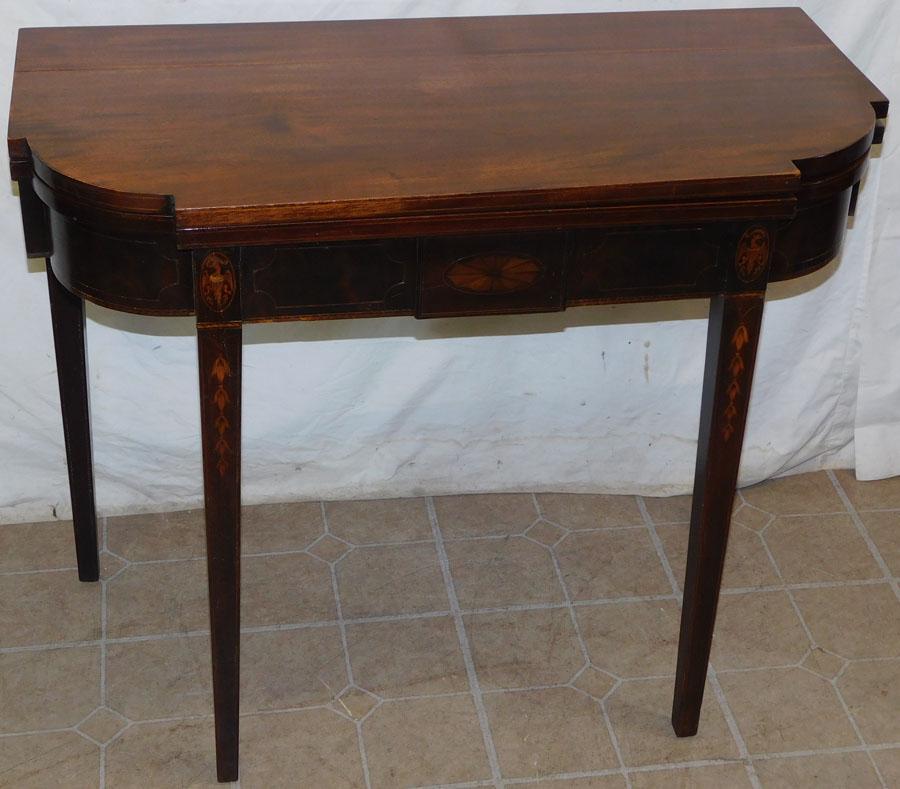 19th C Mahogany HW Fold Over Game Table w Eagle Inlay (1 of 8)
