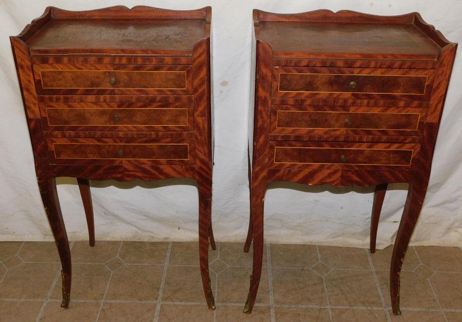 Pair Burl Walnut & Rosewood Inlay Louis XVI 3 Drawer Stands (1 of 13)