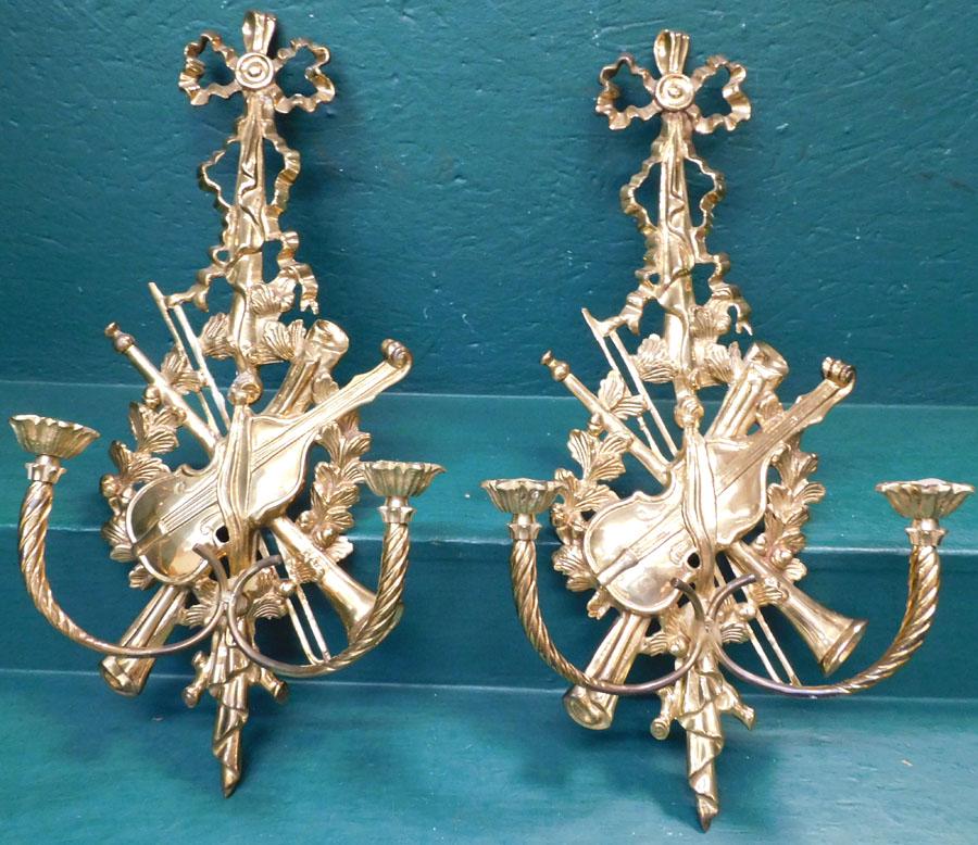 Pair Cast Brass Candle Sconces (1 of 4)