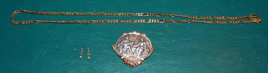 Marked .925 Pin & Marked 14 Kt Necklace - Marked 14kt Earrings (1 of 4)