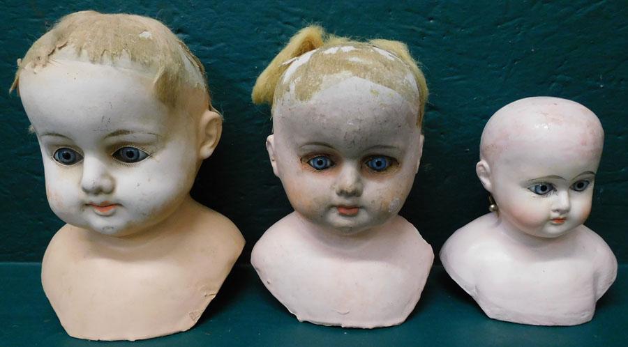 Lot 3 Antique Composition Doll Heads (1 of 3)