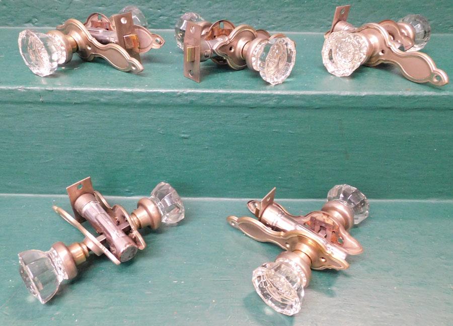 5 Brass Nickel Plated Crystal Handle Door Knobs (National Brass Co.) (1 of 3)