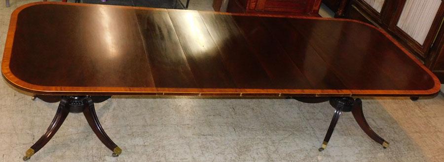 Mahogany Banded Top Two Pedestal Dining Table W/ 5 Leaves (1 of 5)