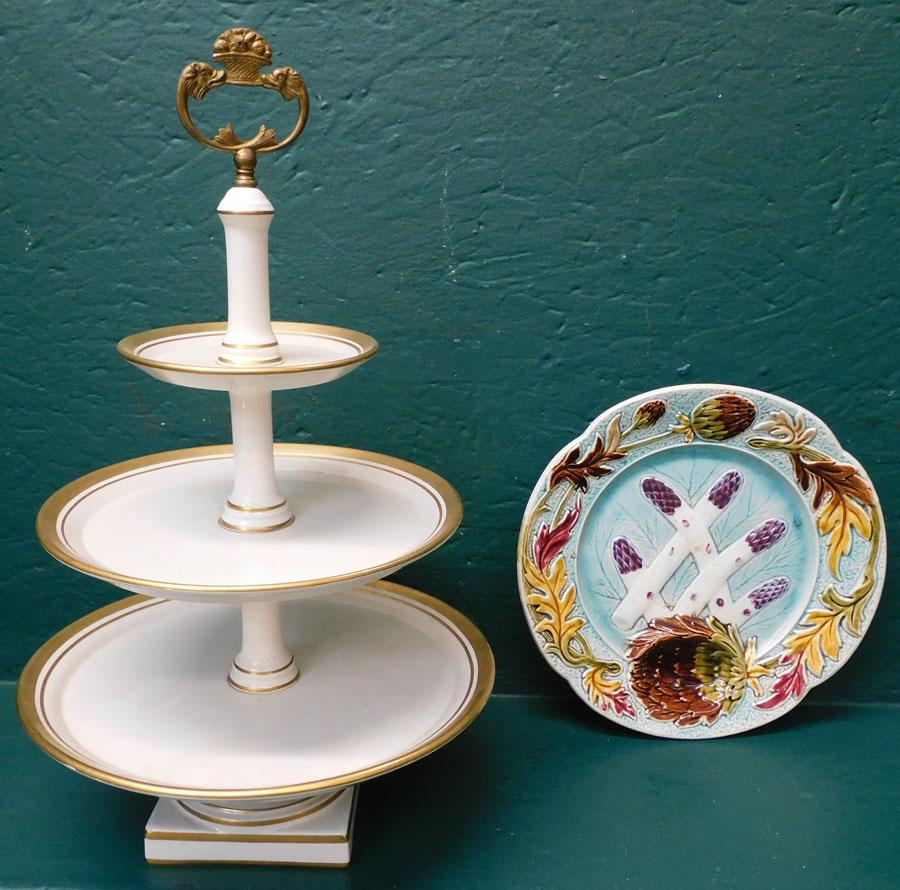 Majolica Plate & 3 Tier Porcelain Cookie Stand (1 of 3)