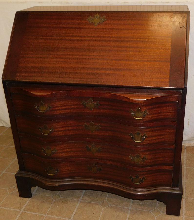 Mahogany Serpentine Slant Front Desk by Maddox (1 of 8)