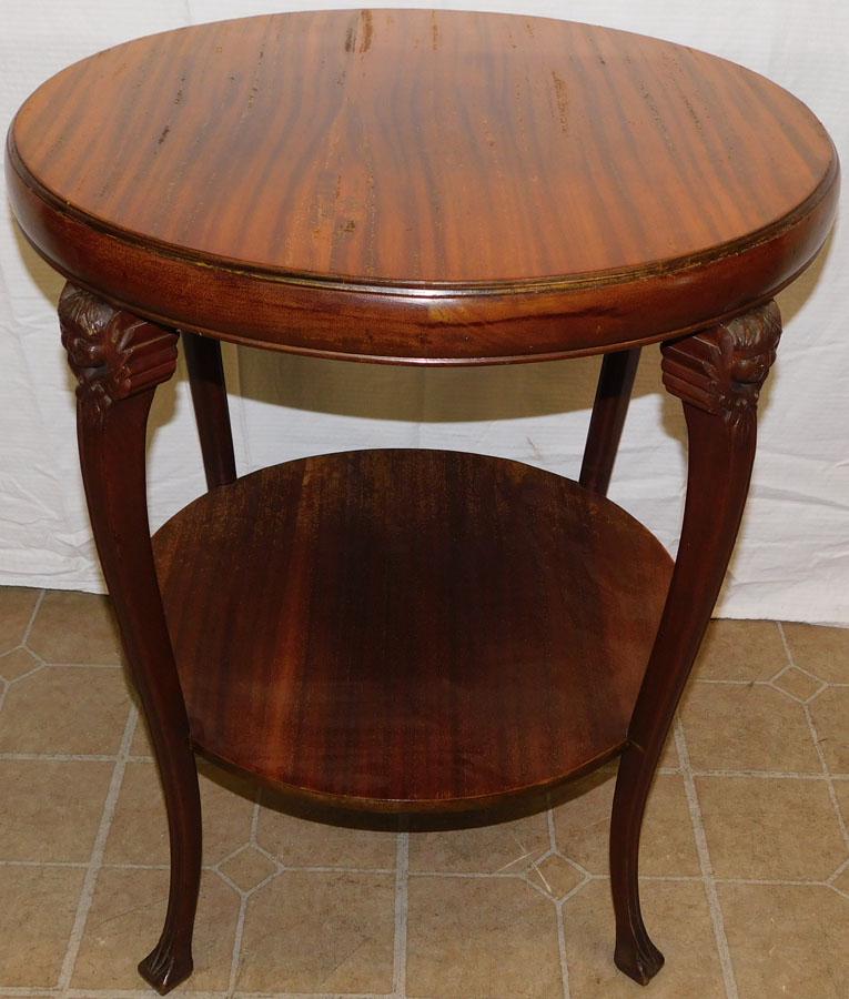 Round Mahogany 2 Tier Table with Cherub Carvings (1 of 4)