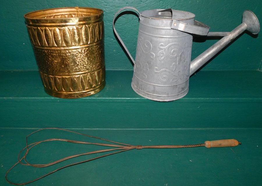 Brass Waste Basket, Rug Beater, & Tole Water Can (1 of 1)