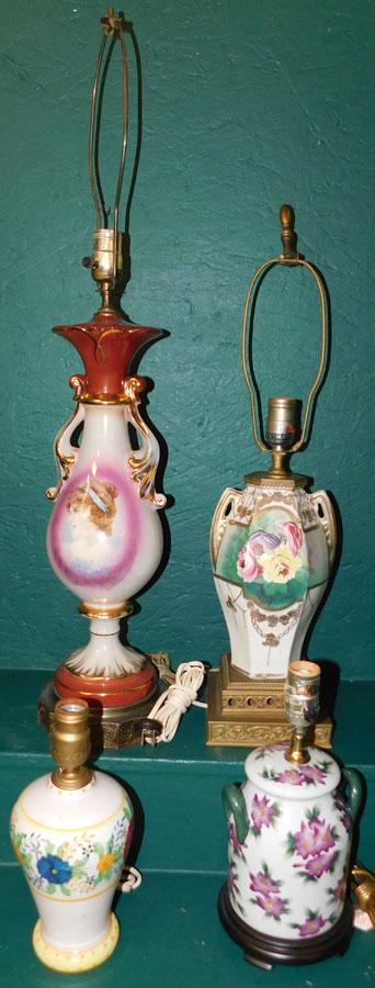 Lot 4 Porcelain Decorative Lamps: Lot 4 Porcelain Decorative Lamps. 32" H