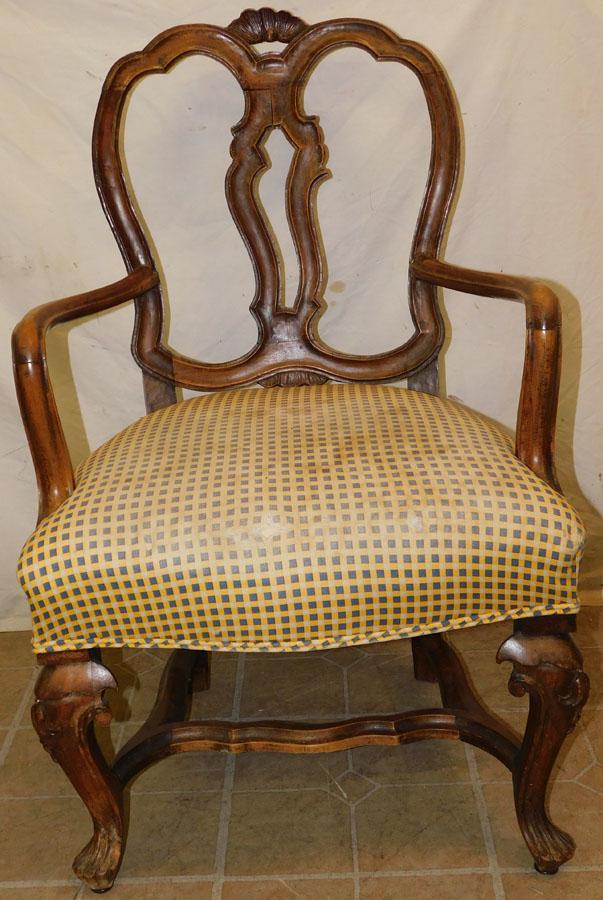 Antique Walnut French Shell Carved Arm Chair (1 of 5)